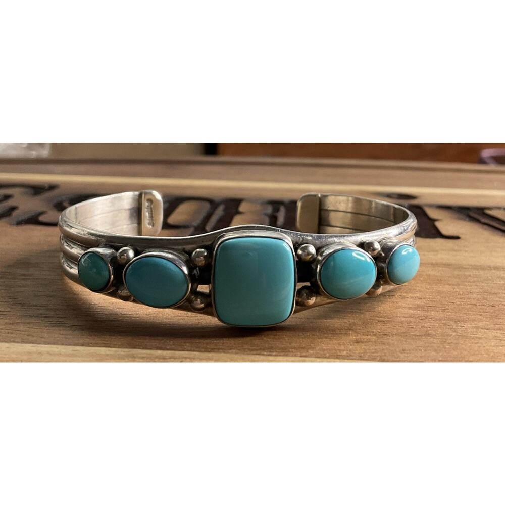 Vintage Turquoise 925 Cuff Bracelet Southwestern Native Multi Stone Cuff